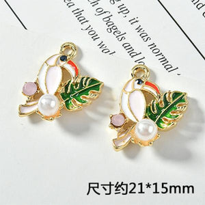 30pcs Colorful Animal Bird DIY Earring Charms Round Pearl Decor 21*15mm