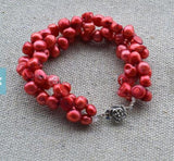 Red Freshwater Pearl Bracelet, 6-7mm, Wedding Bridesmaids Gift
