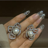 Camellia Flower Pearl Earrings 925 Silver Needle