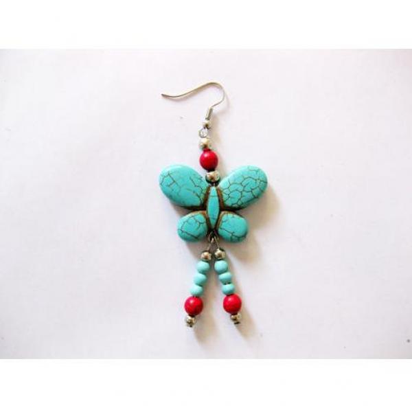 Classic Butterfly Turquoise Red Coral Dangle Earrings