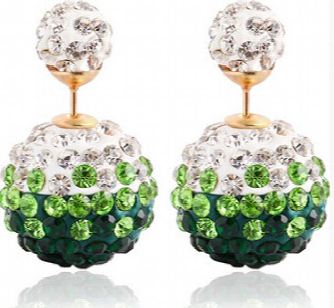 Flower Double Ball Christmas Earrings Crystal Stud Earrings