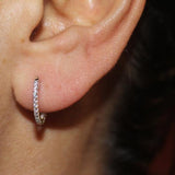 925 Silver CZ Pave Mini Clip Circle Earring 10mm