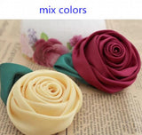 6cm Satin Rosettes With Leaf Fabric Flowers Corsage Hair Accessories