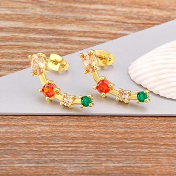 French Natural Pearl Stud Earrings Zircon for Women
