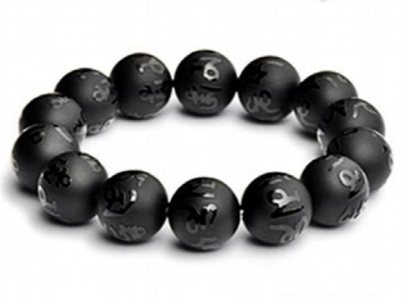 14mm Chalcedony Dull-Polish Beads OM Mani Padme Hum Bracelet