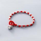 Sterling Silver Ethnic Red Flower Pendant Rope Bracelet Gift