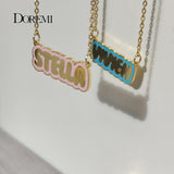 Bubble Letters Name Necklace Stainless Steel Colorful Enamel Necklace