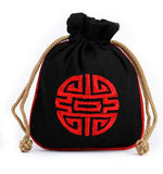 2pcs Embroidered Joyous Pouch Drawstring Cotton Linen Jewelry Gift Bag