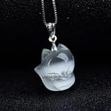 Cat Eye Stone Fox Pendant Necklace Chinese Hand-Carved Healing Luck Gift