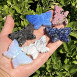 Natural Stone Crystal Butterfly Necklace Pendant Carved Animal Gem Figurine
