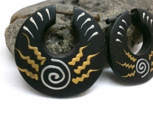 Hand Painted Wooden Hoop Earrings - Boho Hippie Women's Jewelry
