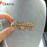 DOREMI Butterfly Name Necklace with Crystal Personalized Stainless Steel
