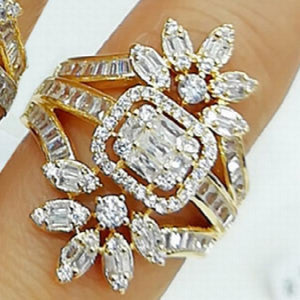 Baguette CZ 3-IN-1 Flower Rings with Zirconia Stone
