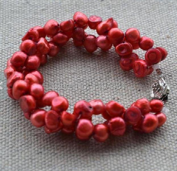 Red Freshwater Pearl Bracelet, 6-7mm, Wedding Bridesmaids Gift