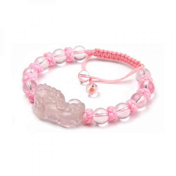 Crystal Pink Natural Crystal Bracelet for Women 8mm Beads Pixiu Stone Jewelry