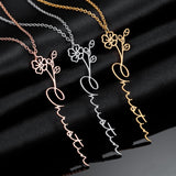 Vertical Name Necklace Birthday Flower Personalized Name Pendant Jewelry