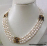 3-Row Real Pearl Tigereye Opal Crystal Necklace