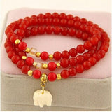 Ethnic Elephant Pendant Red Beads Bracelet Women Accessories Wholesale