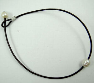 Brown Leather Freshwater Pearl Necklace R66
