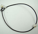 Brown Leather Freshwater Pearl Necklace R66