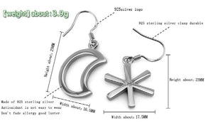 925 Silver Moon Star Drop Earrings for Women Party Jewelry