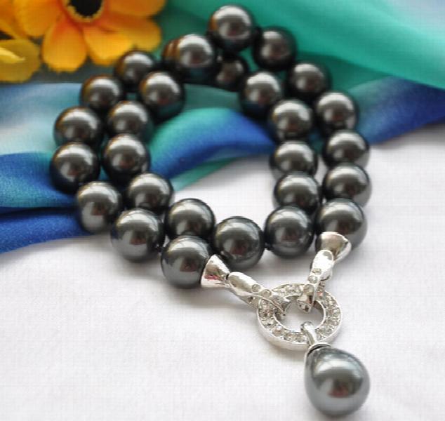 14mm Round Shell Pearl Necklace with Drip Pendant