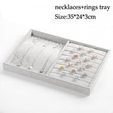 Grey Velvet Jewelry Tray Organizer Box Necklace Ring Earring Holder