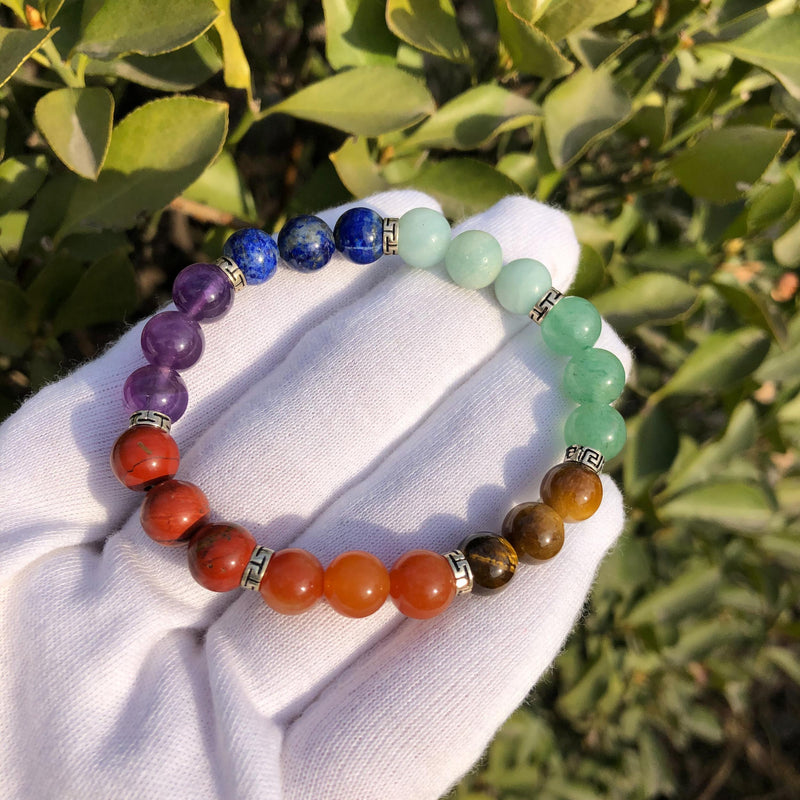 7 Chakras Charm Bracelet 925 Silver Crystal Healing Stone Women Jewelry