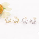925 Silver Leaf Earrings Crystal Women Girls Gift Jewelry