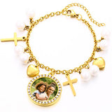 Heart Pearl Cross Bracelet Chain Women Jewelry Gift Bangle