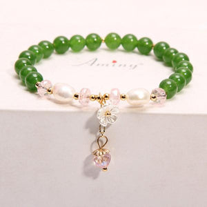 Garnet Crystal Bracelet Freshwater Pearl Female Lady Shell Flower Jewelry