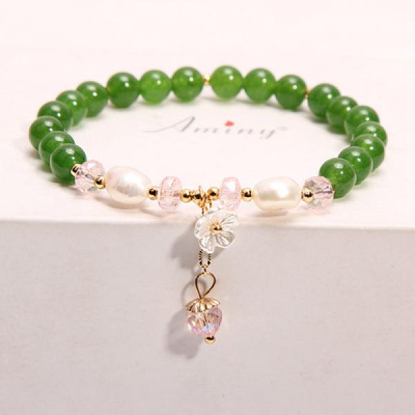Garnet Crystal Bracelet Freshwater Pearl Female Lady Shell Flower Jewelry