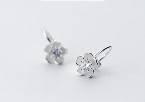 925 Sterling Silver CZ Cherry Flower Clip Earrings
