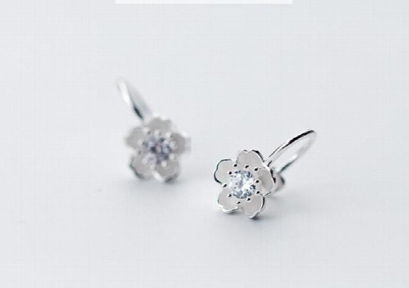925 Sterling Silver CZ Cherry Flower Clip Earrings