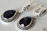 925 Silver Sand jade Marcasite Drop Earrings