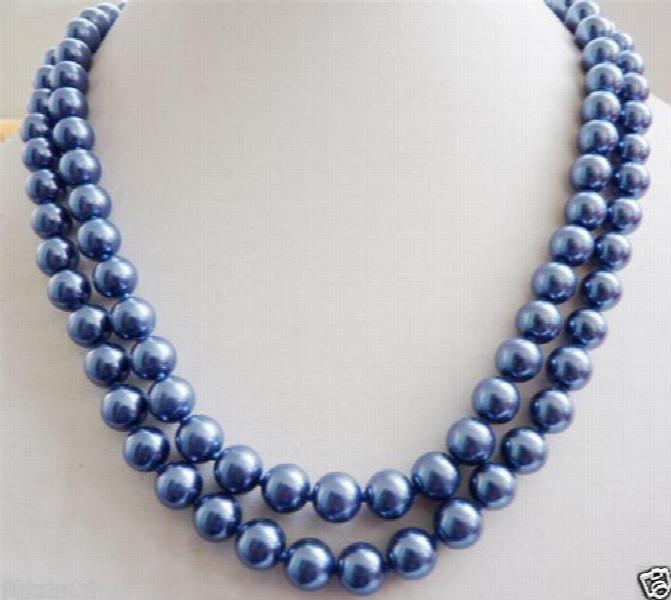 Navy Shell Pearl Necklace 32 inches