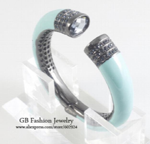Gun Plated Bangles Glitter Glass Enamel Jewelry GB0411