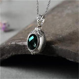 925 Silver Pendant with Green and Pink Crystal Inlay
