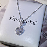 Heart-Shaped Chain Pendant Necklace Round Diamond Crystal Engagement