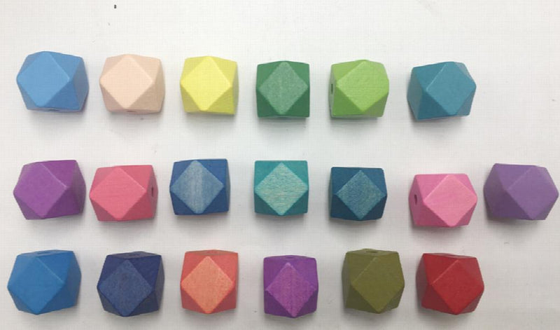 20mm Geometric Wood Beads - 19 Colors - Mix & Match - Free Shipping
