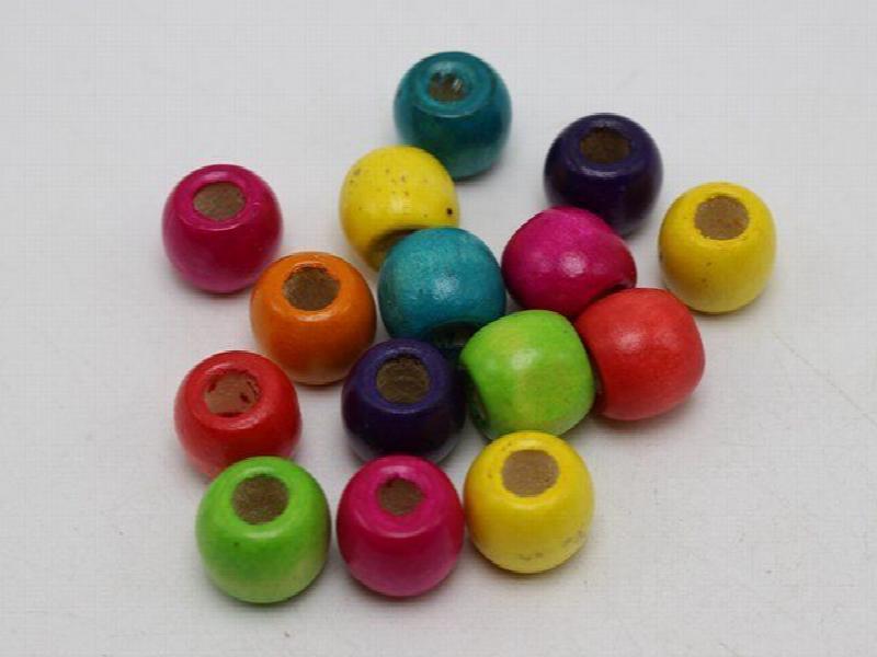 100 Mixed Barrel Wood Beads 12mm with Big Hole