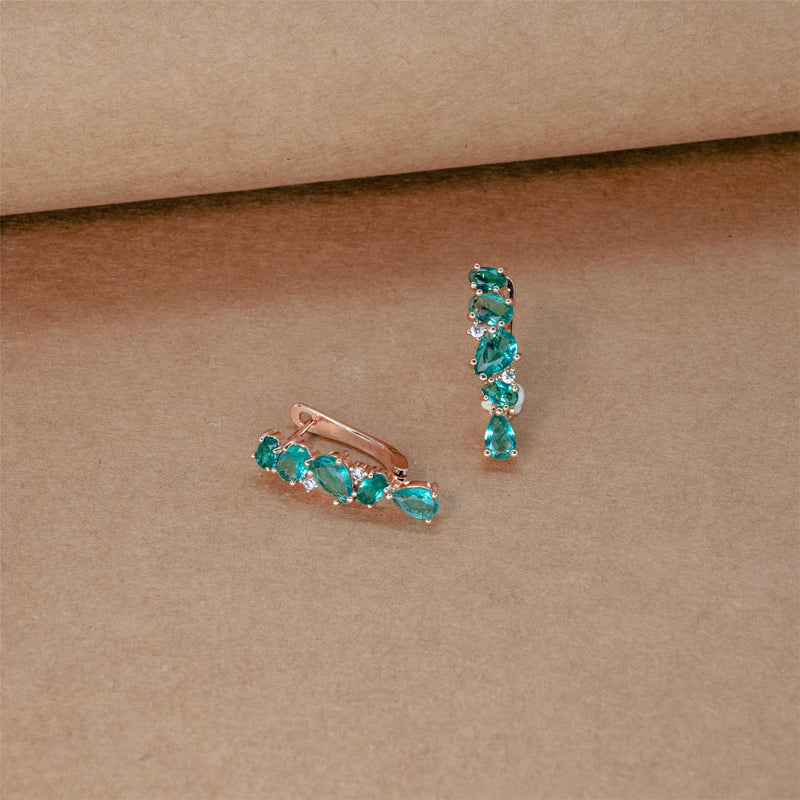 Cyan Natural Zircon 585 Rose Long Dangle Earrings