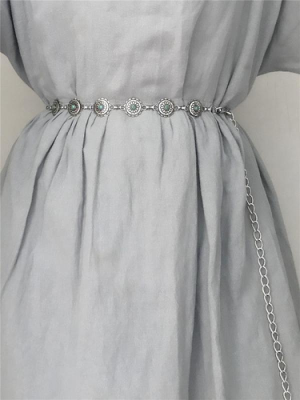 Turquoise Gothic Chain Waist Belt for Women Dresses Coat