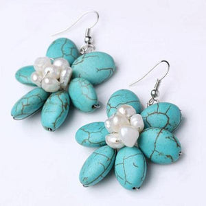 AA Pearl Earrings Turquoise Flower Freshwater Pearl Wedding Jewelry