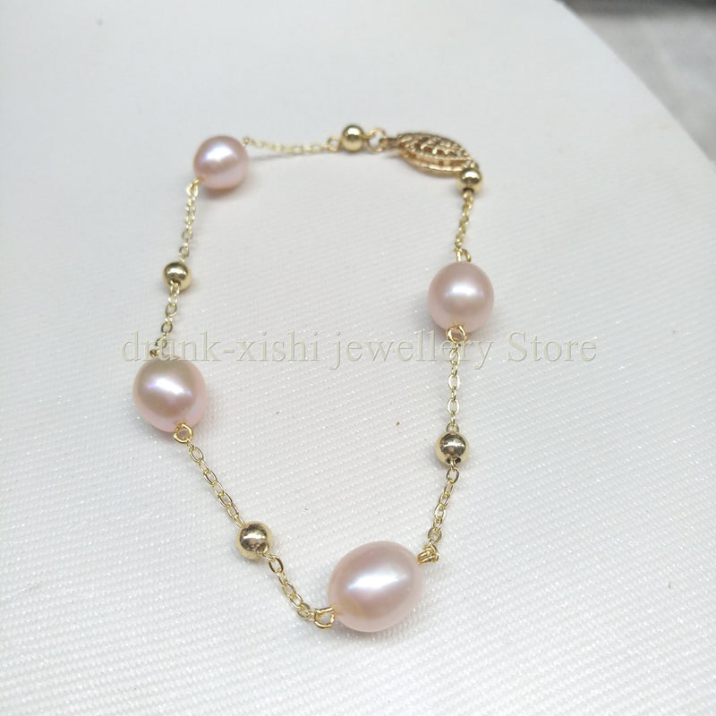 Pink Purple Akoya Pearl Station Bracelet for Women