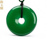 Green Agate Happy Lucky Peace Circle Donut Pendant Necklace