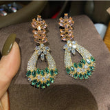 Vintage Pink Diamond Wheat Ear Hollow Water Drop Earrings