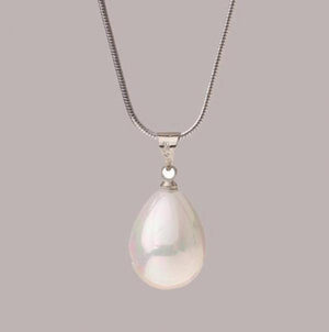 20mm Shell Pearl Pendant Necklace 925 Silver Chain Lady Gift