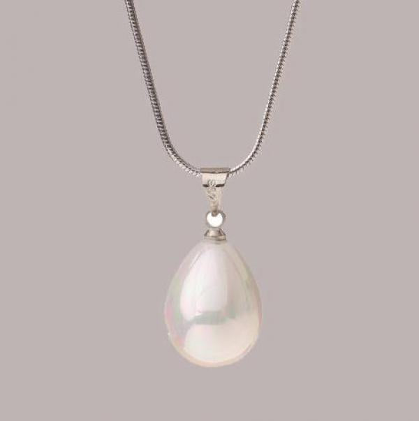 20mm Shell Pearl Pendant Necklace 925 Silver Chain Lady Gift
