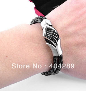 Men's Angel Wing Rhinestone Leather Bracelet